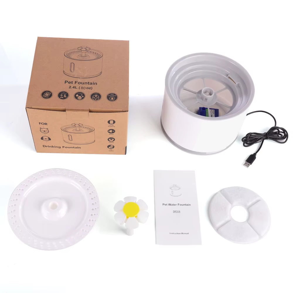 Automatic Pet Water Fountain — 2.4L LED, Silent Pump & 5 Filters