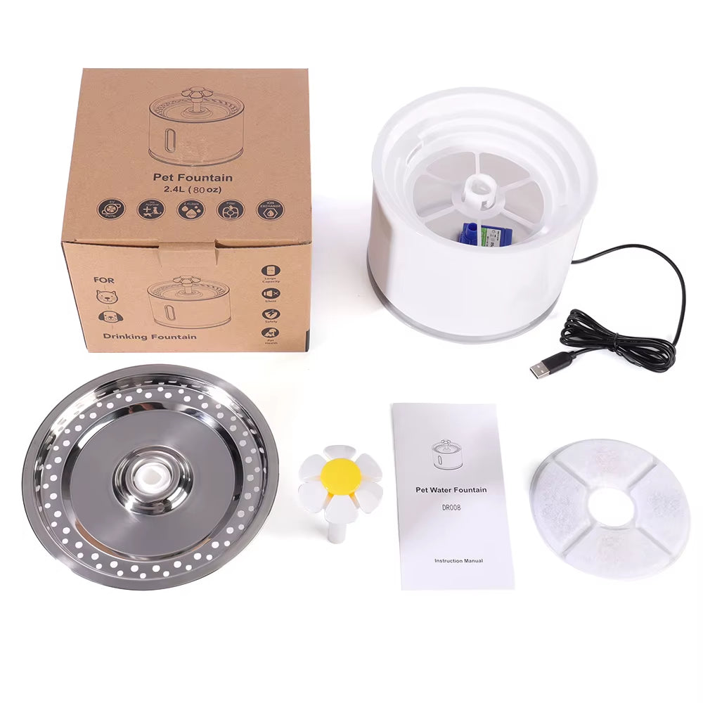 Automatic Pet Water Fountain — 2.4L LED, Silent Pump & 5 Filters